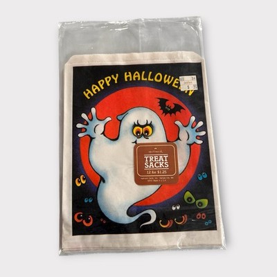 Vintage Hallmark Halloween Treat Bags Sealed Ghost Bat Eyes NOS 12 Sacks 1970s