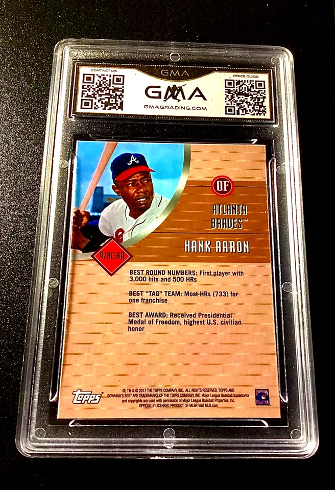Hank Aaron Refractor Gem Mint 10 2017 Bowman Best Baseball #1 Best Cuts Braves Foto 4 de 4