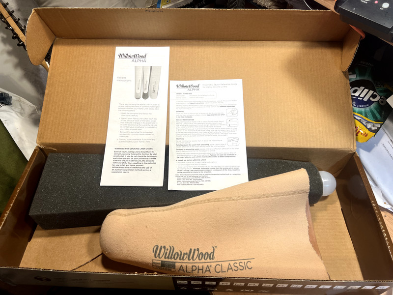 WillowWood Alpha Design prosthetic liner. New. Free new stand. size 30