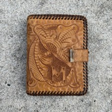 Vtg 1950 s-60 s Hand Tooled Bifold Tan Leather Wallet Coin Pouch Western