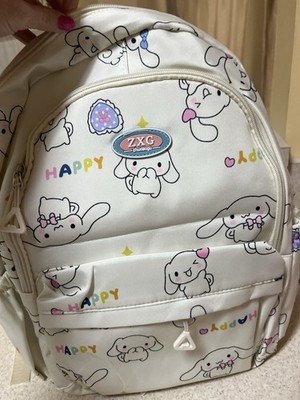 Sanrio Cinnamoroll White/Multicolor Small Polyester Backpack Zip, Pockets