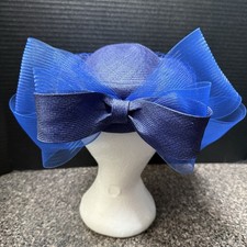 Vintage Women  s Fascinator Hat Blue Bow Veil Kentucky Derby Wedding Church Andre