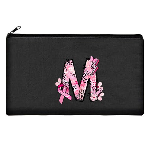 Pink Ribbon Initial Letter Make up Pouch Canvas Bag Breast Cancer Awareness 8x5 - Picture 16 of 29