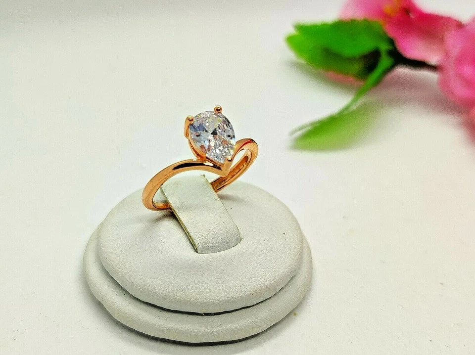 Anello Donna SOLITARIO in Argento 925 pietra CUORE zircone TIARA ORO ROSA - Immagine 2 di 4