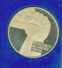 5 Mark DDR Gedenkm&uuml;nze 1978 Silberm&uuml;nze UNO-Jahr der Antiapartheit, in PP, ovp.