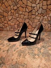 Michael Kors Patent Leather Double Strap Point Toe Pumps Black Shoes Heels 7.5