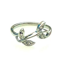 Rhodium Silver Cubic Zirconia Rhinestone Leaves Leaf Design Size 7 Womens Ring