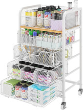 5-Tier Rolling Craft Organizer Cart with Lockable Wheels and Drawers, White
