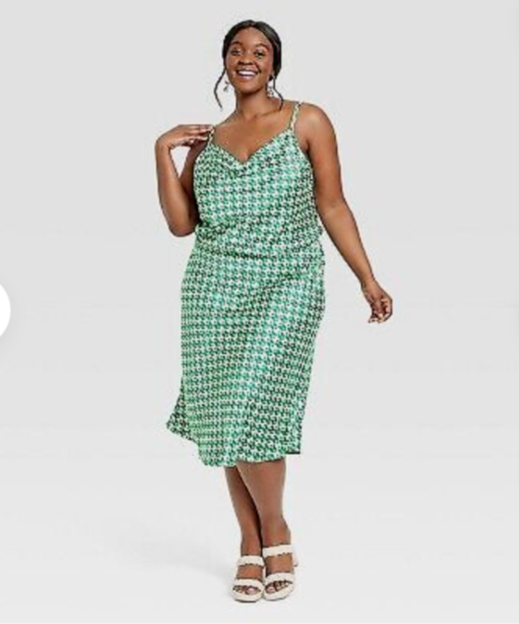 Ava & Viv Womens Green/White Geometric Satin Sleeveless Slip