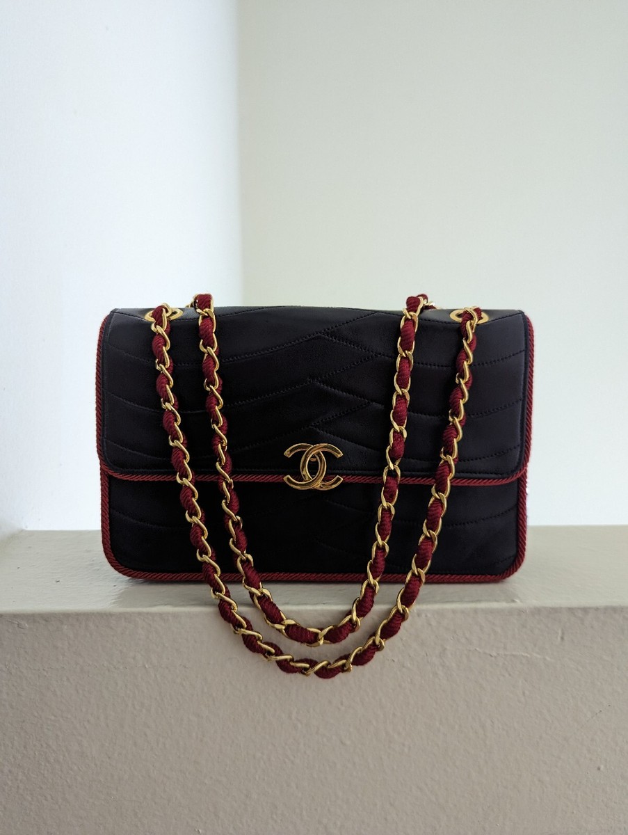 CHANEL Vintage Satin Trimmed Scallop Quilted Classic Flap