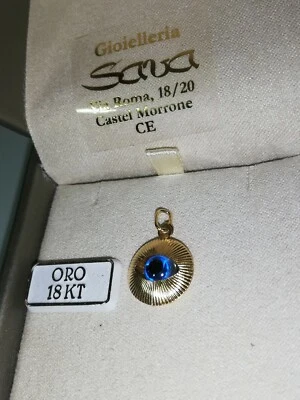 Ciondolo portafortuna occhio di Allah greco turco in oro giallo 750 18 kt nuovo