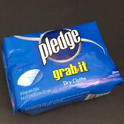 New Sealed ~ Pledge GRAB IT Dry Disposable 16 Unscented Dusting Cloths 8''x 11.5''