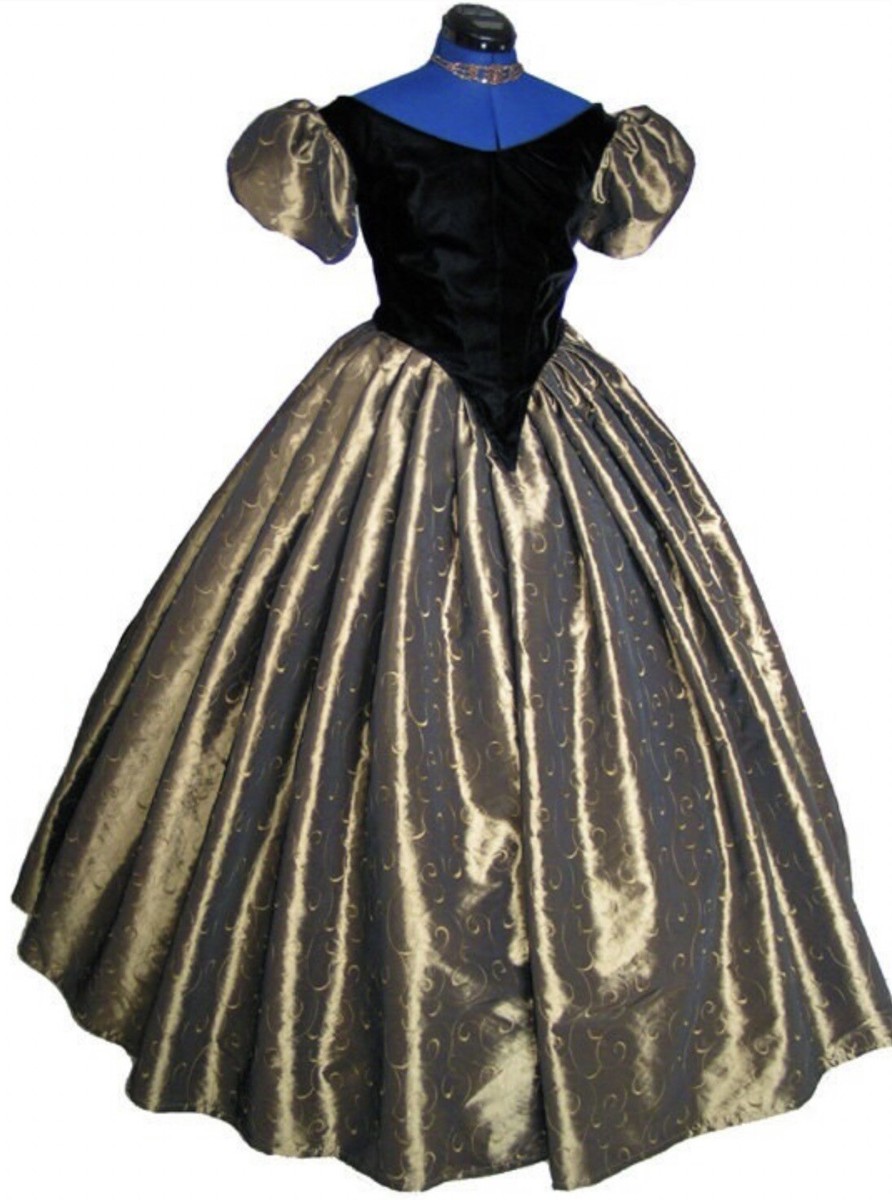 1800's Civil War Victorian Ball Gown Dress Taffeta Velvet Reproduction Reenact