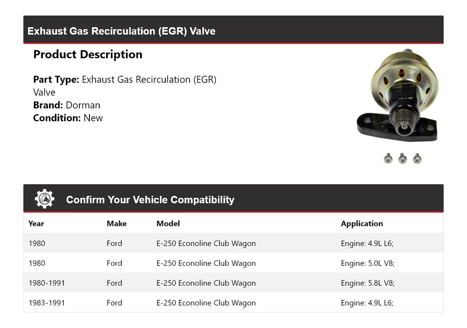 For 1980-1991 Ford E-250 Econoline Club Wagon Dorman EGR Valve 1981 1982 1983 - Image 2 of 4