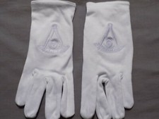 White Cotton Past Master No Square Gloves Embroidered Ceremonial Logo NEW 