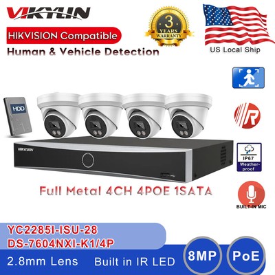 Hikvision Compatible 4CH 4POE 1SATA NVR 4k 8MP Audio IR Security IP Camera Lot