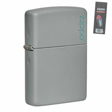 Zippo 49452ZL Flat Grey Zippo Logo Pocket Lighter + FLINT PACK
