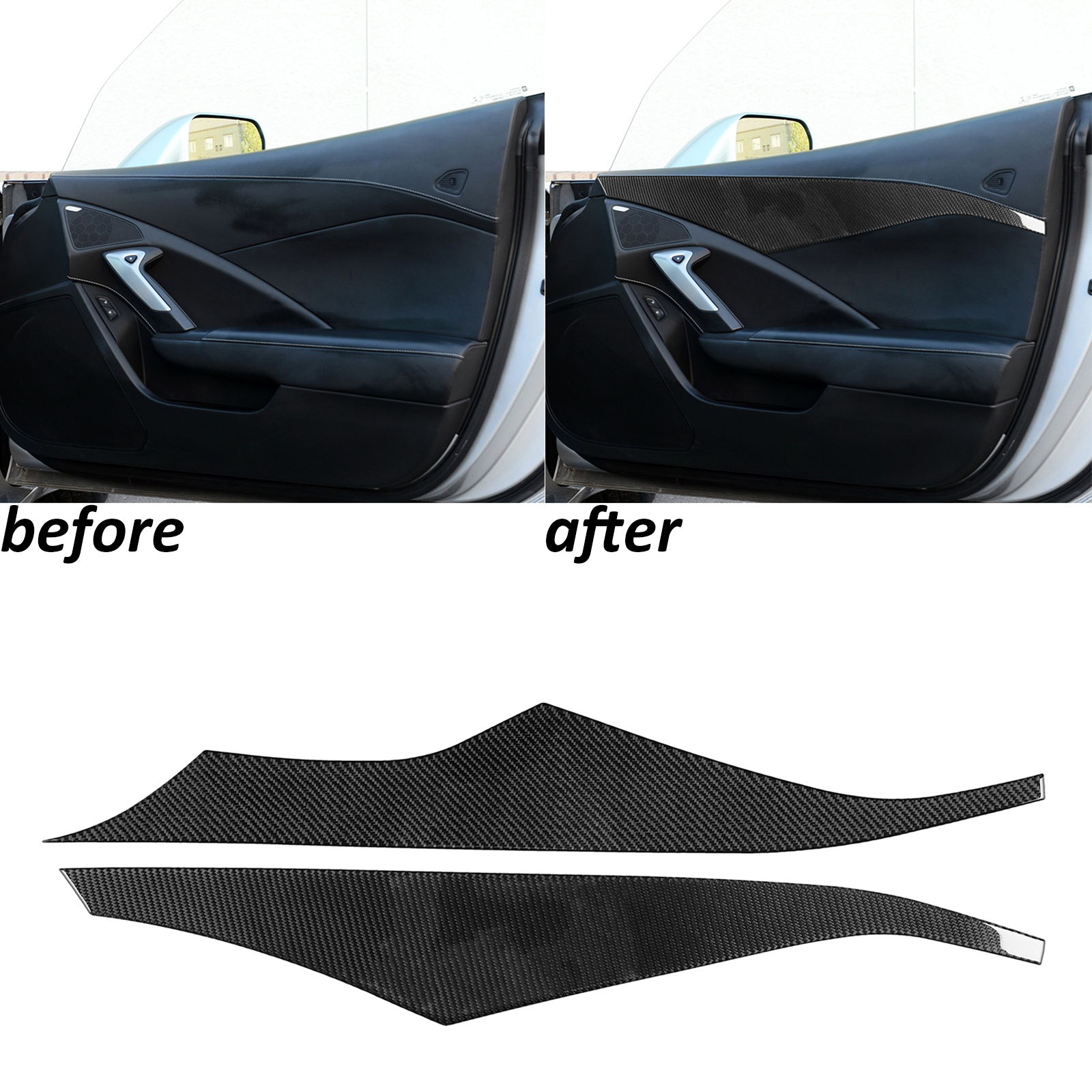 Cubierta de panel de puerta interior de fibra de carbono real 2 piezas para Corvette C7 2014-2019