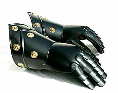 Mittelalter Ritter Stulpen Funktions Rüstung Handschuhe Leder Stahl SCA LARP ...