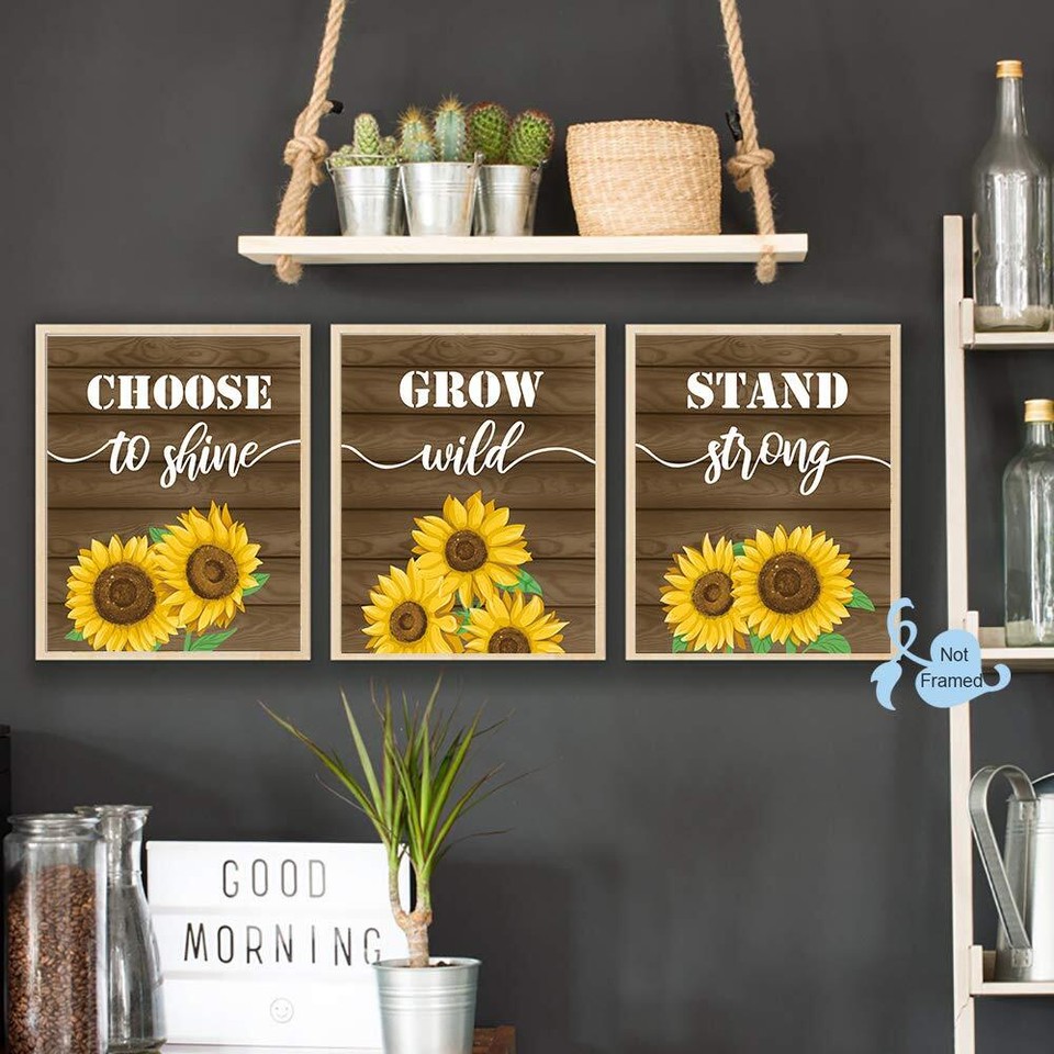 Sunflower Inspirational Quote Wall Art Print Blooming Yellow Flower