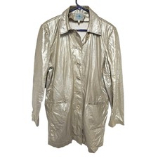 Vintage Nutmeg Metallic Silver Button Oversized Coat Linen Blend Women's Plus 16