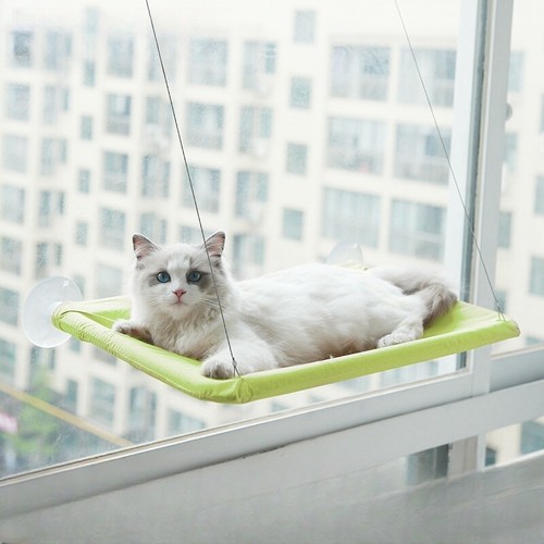 Cama para gatos, hamaca/perca ventana, poste de descanso elevado para gatos grandes y pequeños - Imagen 12 de 20