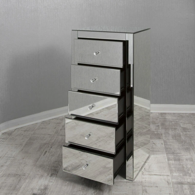 Mirrored 5 drawer tall cheap chest