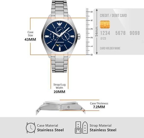 Emporio Armani AR11553 Herren Uhr Mondphase Analog 5ATM Edelstahl Silber - Bild 5 von 6
