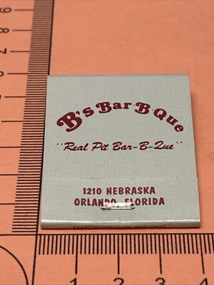 Vintage Matchbook Cover  B s Bar-B-Que  Orlando,Florida  gmg  unstruck