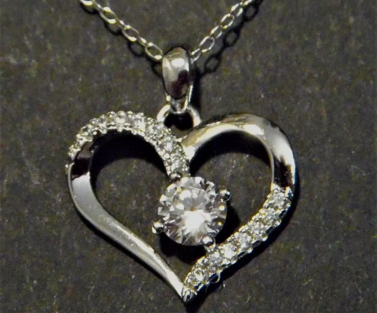 Eve's Addiction Sterling Silver CZ HEART Necklace .925 NIB **FREE