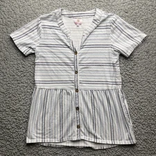 Marley Lilly Button Front Blouse Top Womens Medium Short Sleeve Layered V-Neck