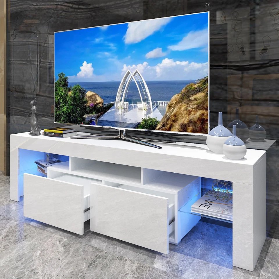 Moderno Soporte de TV LED Brillante Unidad de Entretenimiento Consola Mesa de Medios para TV de 65" 70" Foto 2 de 4