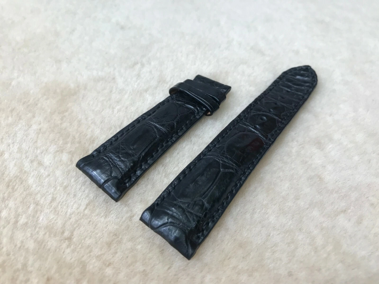 20mm/18mm Black Alligator Crocodile Embossed Leather Watch Strap Band