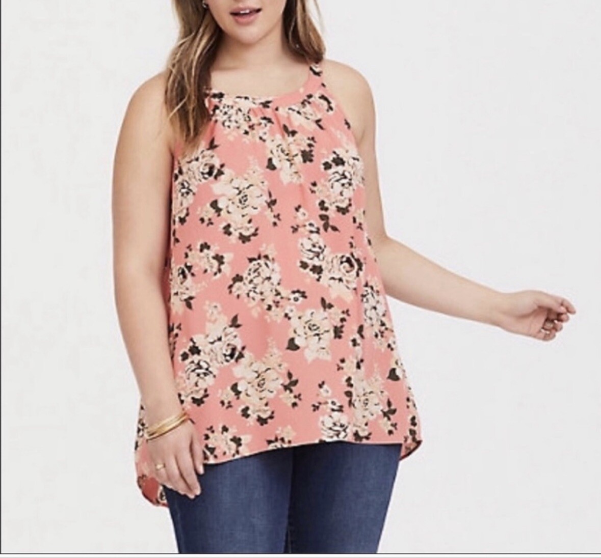 Torrid Coral Pink Floral Georgette High Neck Sleeveless HiLo