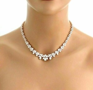 Authentic Pear Cut 20Ct Simulated Diamond 14K White Gold Plated Tennis Necklace
