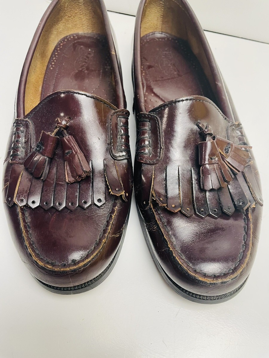 靴 tassel Loafer 90s GH Bass Tassel Loafers Mens 9 Walnut Tassel Leather Casual Vintage