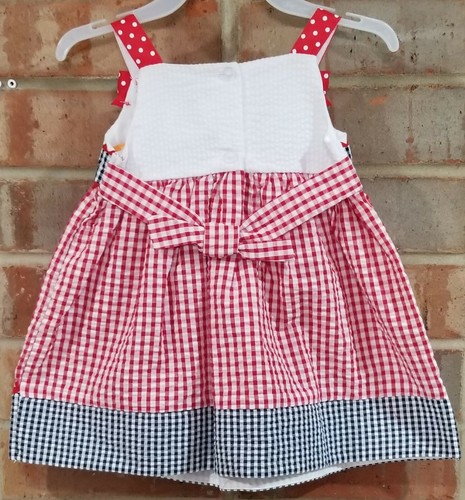 Emily Rose Girls Infant Butterfly Seersucker Dress Block Red White Blue Size 18M - Picture 6 of 11
