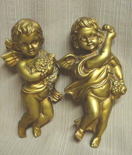 2 Vintage GOLD 3-D ANGEL / CHERUB PLAQUES - 第 1/10 張圖片