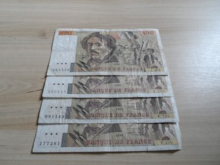 France: lot de 4 billets 100 francs delacroix 1991