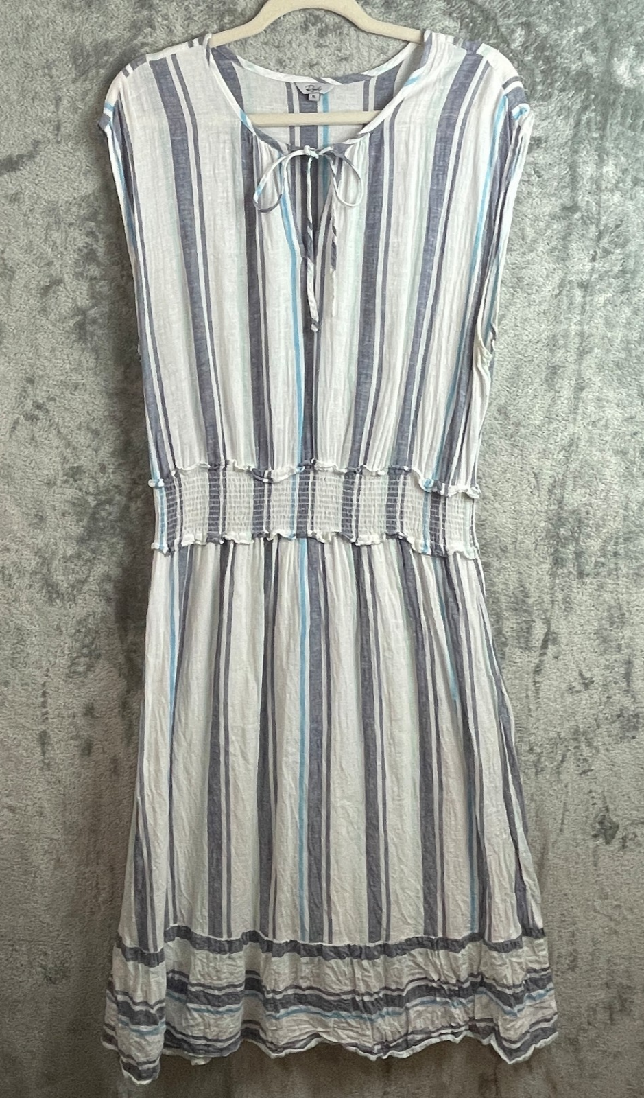 Rails Ashlyn Dress Womens XL Blue Striped Linen Blend Boho Midi Coastal Beachy