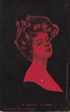 Postcard D Hillson 1907 Red on Black  Glamour ~ A Saucy Scamp