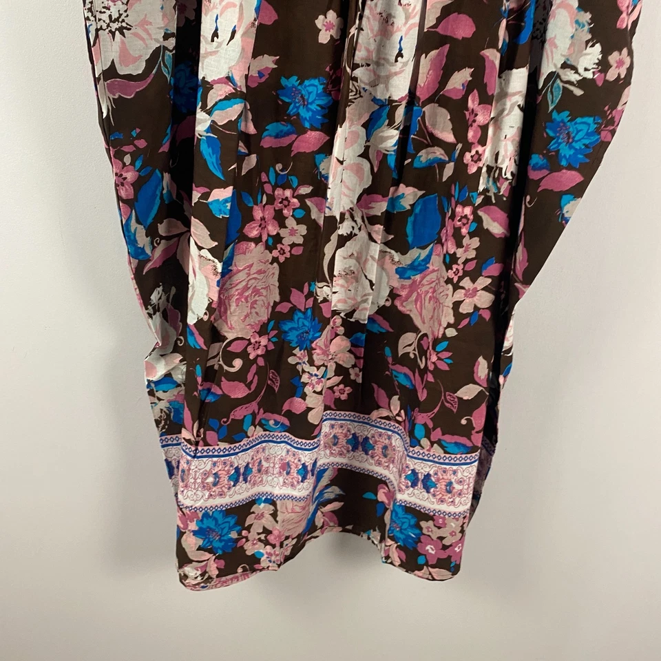 Vestido midi con babero delantero tumbona Only Necessities talla 2X marrón floral manga corta Foto 3 de 4