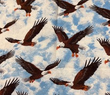 Bald Eagle Cotton Fabric 15" x 20" Patriotic Sky Print Quilting Craft Panel