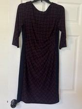 Lauren Ralph Lauren Sheath Dress Size 10 Geometric Print Side Ruched Blue/ Red