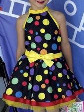 Girls dance outfit costume size 5-6 multi yellow dots Dress, Tulle Skirt, Bow