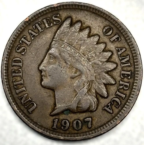 1907 Indian Head Cent Penny Fine Condition 1c One Cent US Coin- 1263