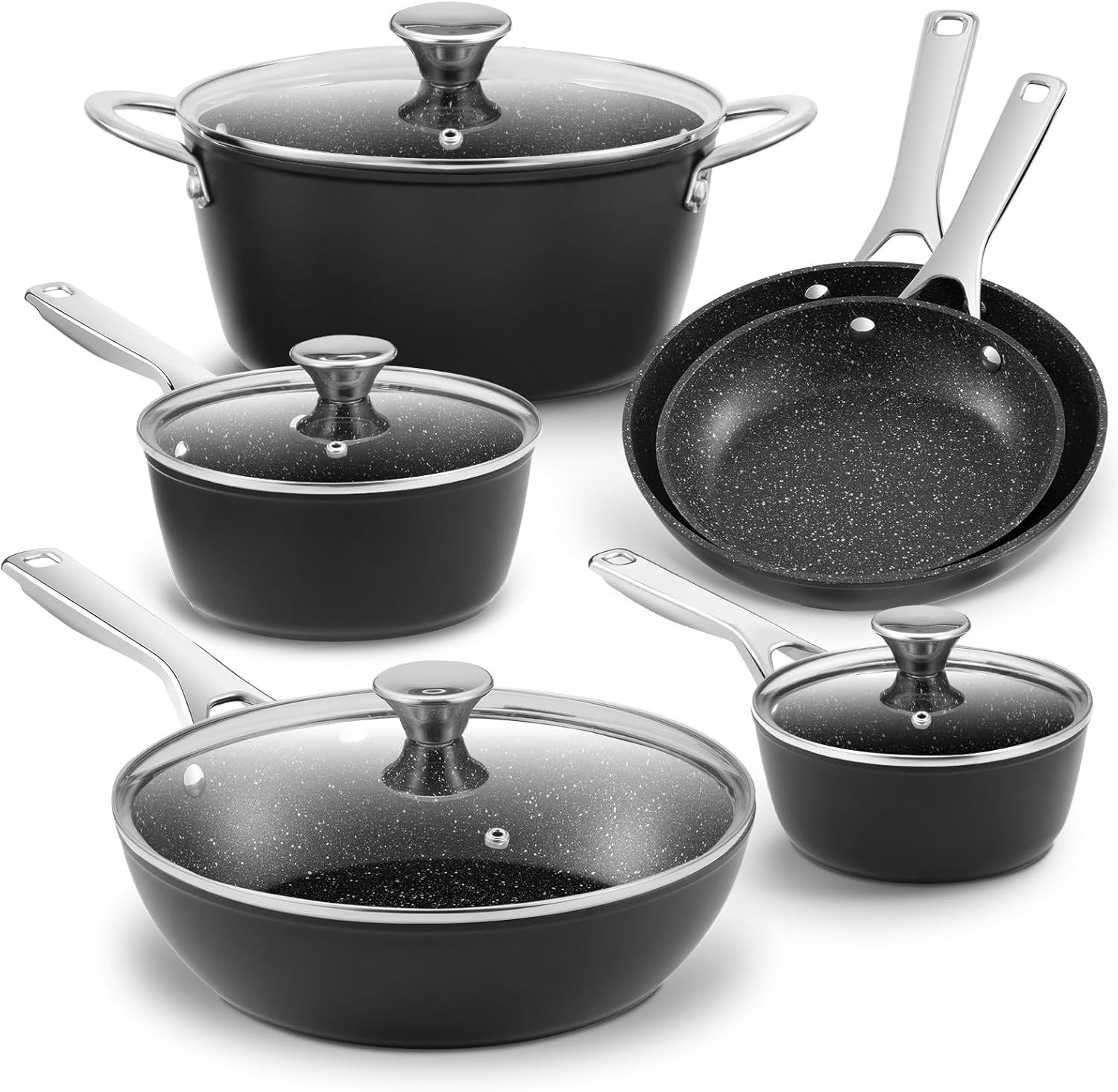 BEZIA Induction Cookware Nonstick, Pots and Pans Set for Induction Cook - Black