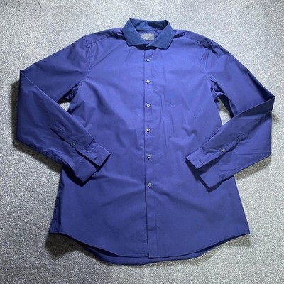 M&S Shirt Men's Collar 39-40 Blue Limited Edition Slim Fit Dress