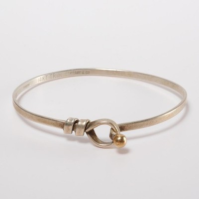 Tiffany and Co Vtg Sterling Silver 14k Gold Hook and Eye Bangle