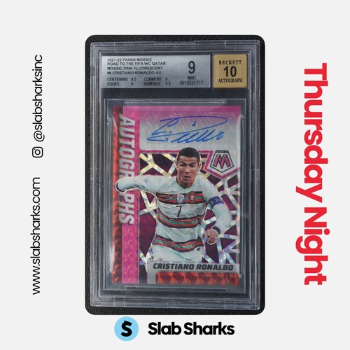 2021 MOSAIC ROAD TO WORLD CUP CRISTIANO RONALDO AUTO PINK FLUORESCENT /10 BGS 9